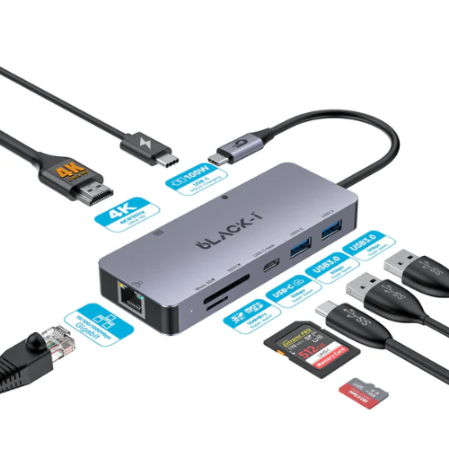 Black-i Type-C hub with HDMI, USB , PD , Gigabit Lan & Car reader Dealer/Best Price in India